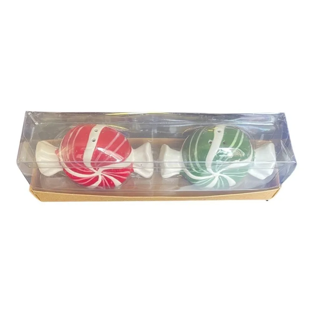 TAG Holiday Candy Peppermint Twist Salt & Pepper Set of 2 Red & Green NIB